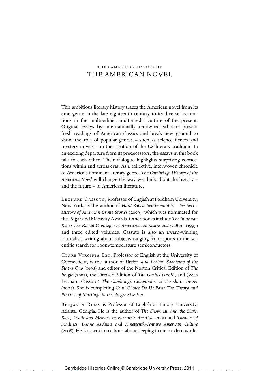 The Cambridge History of the American Novel by Leonard Cassuto Clare Virginia Eby Benjamin Reiss