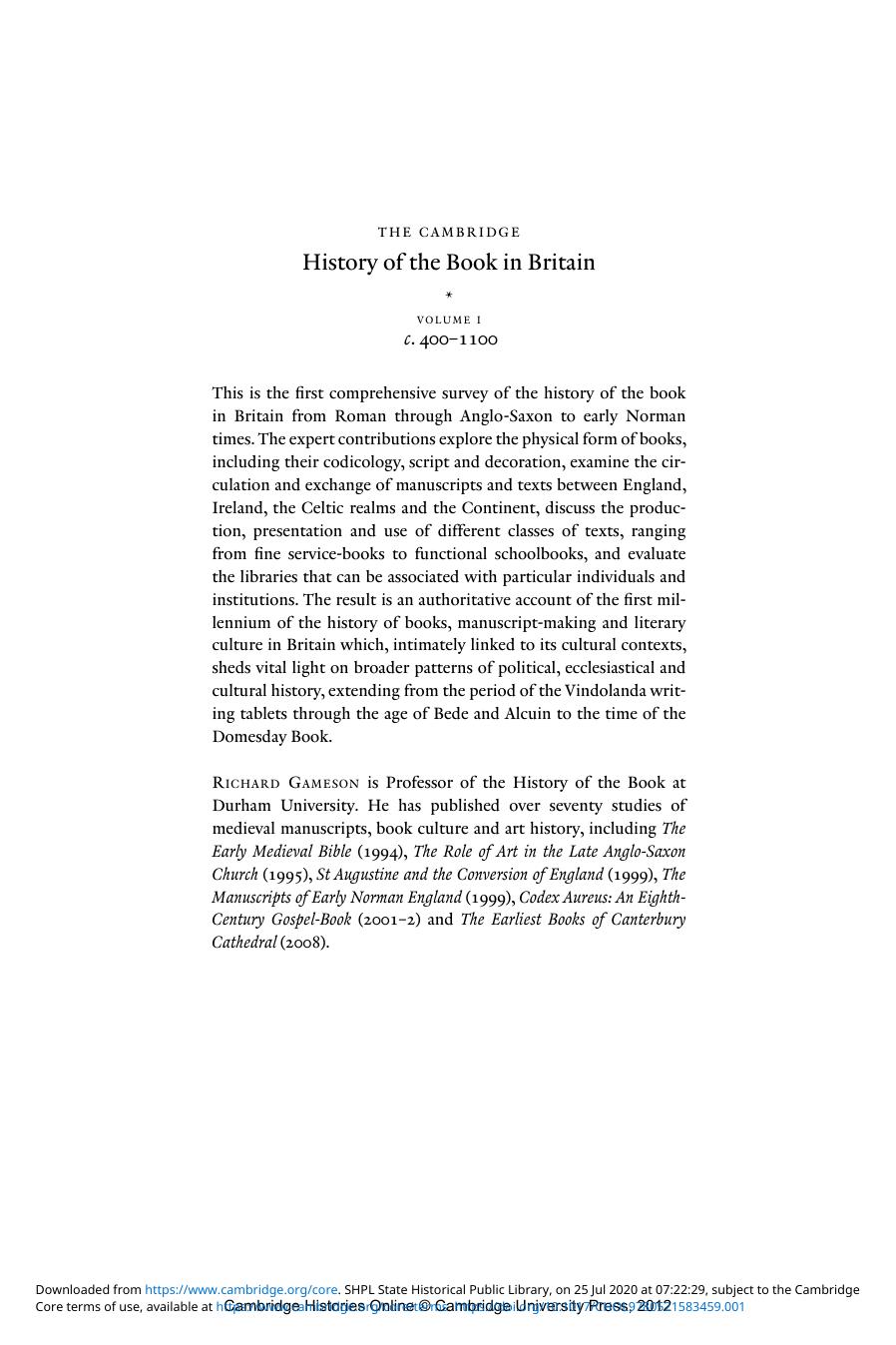 The Cambridge History of the Book in Britain, Volume 1 by Unknown