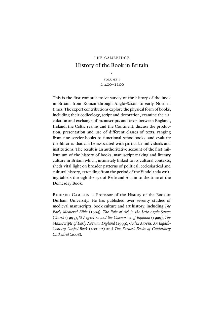 The Cambridge History of the Book in Britain, Volume 1: C.400-1100 by Unknow