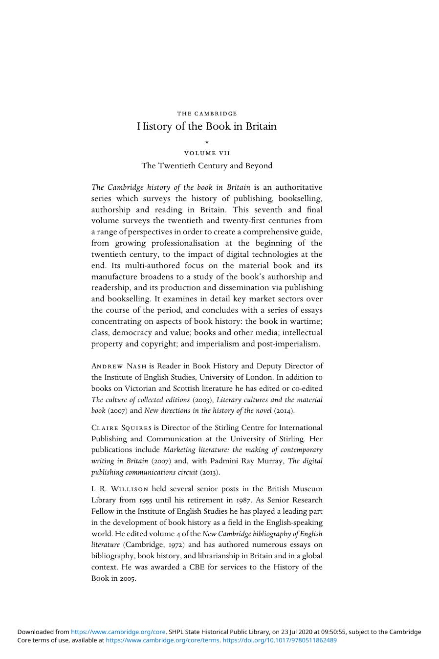 The Cambridge History of the Book in Britain, Volume 7 by Unknown