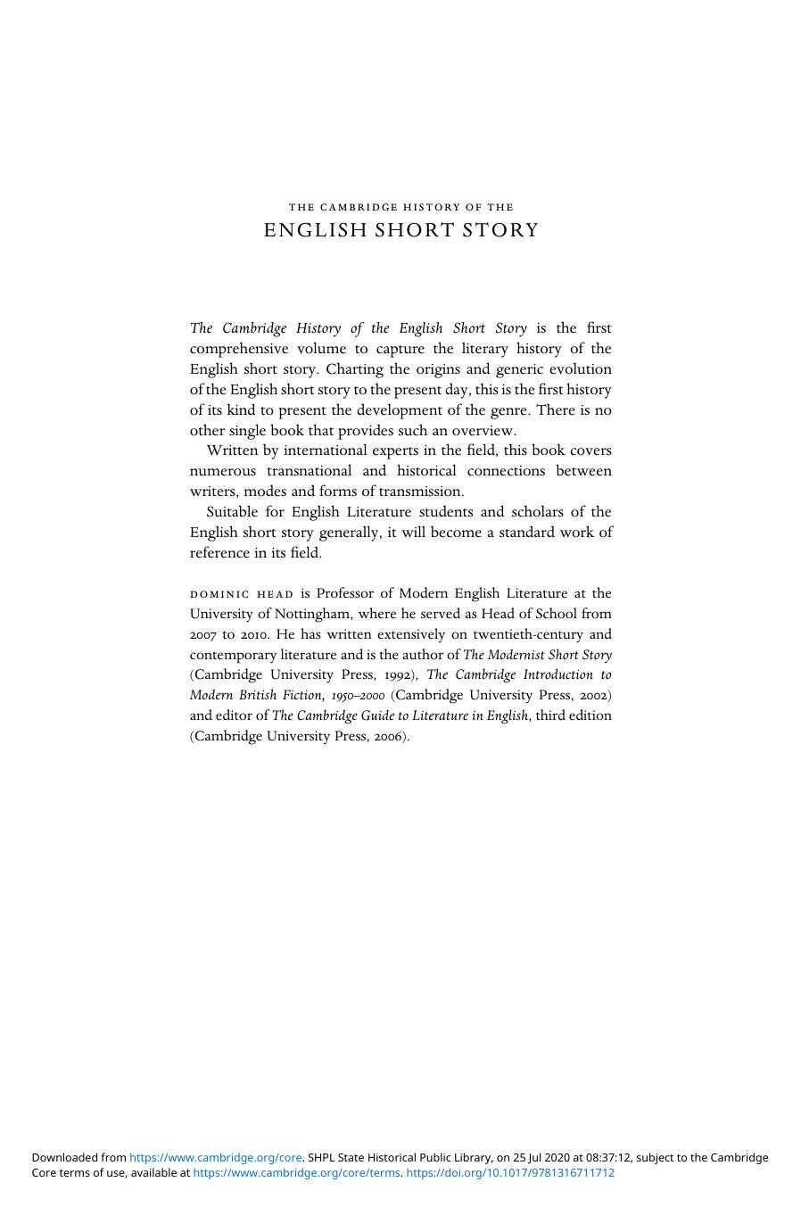 The Cambridge History of the English Short Story by Unknown