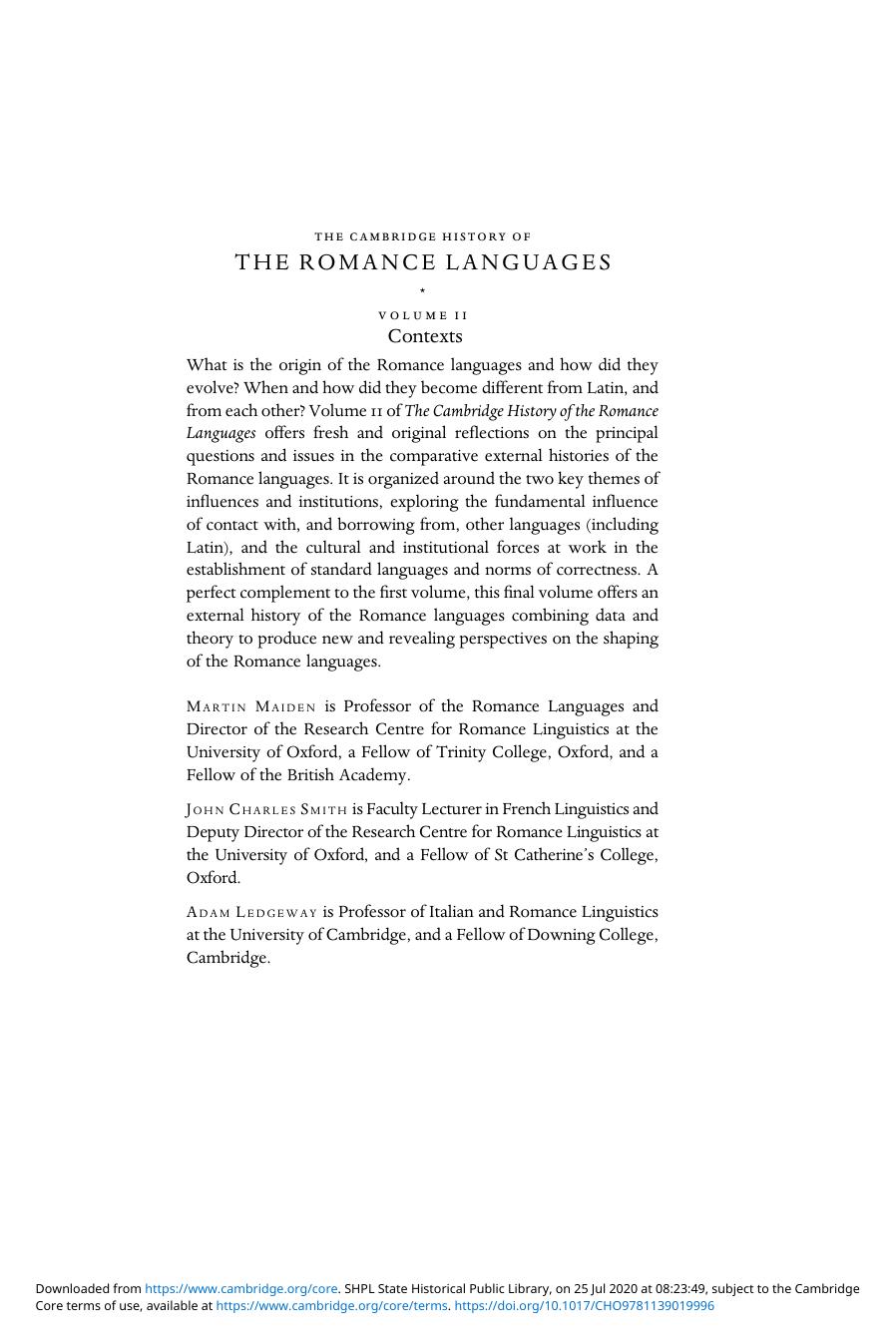The Cambridge History of the Romance Languages, Volume 2 by Unknown