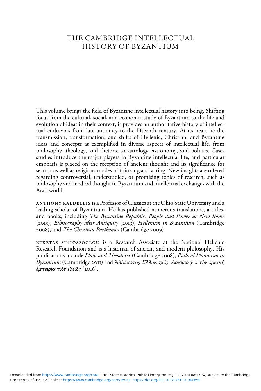 The Cambridge Intellectual History of Byzantium by Unknown
