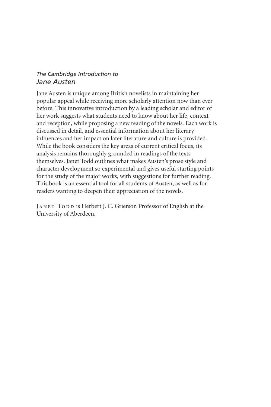 The Cambridge Introduction to Jane Austen (Cambridge Introductions to Literature) by Janet Todd