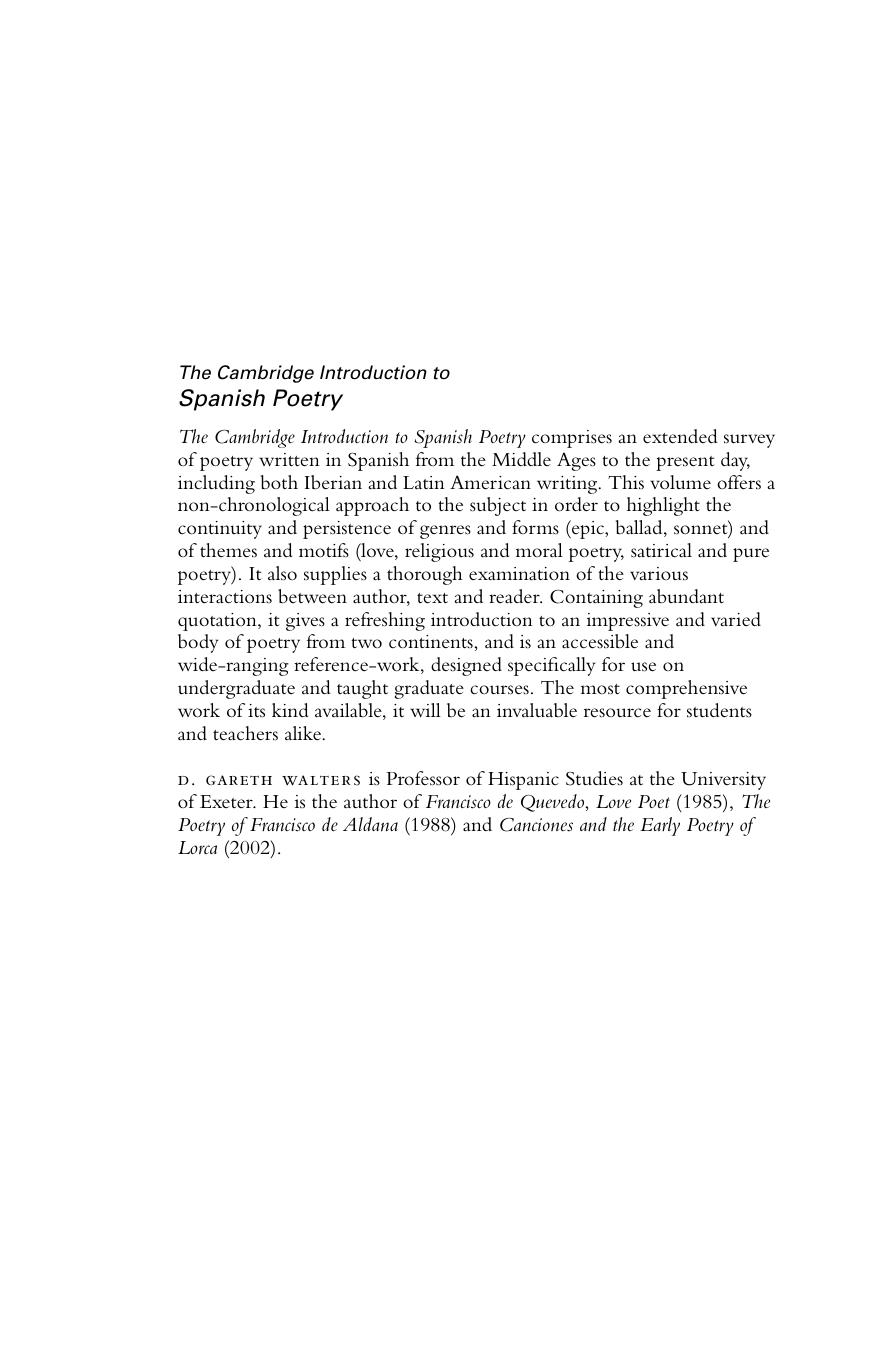 The Cambridge Introduction to Spanish Poetry by Unknown