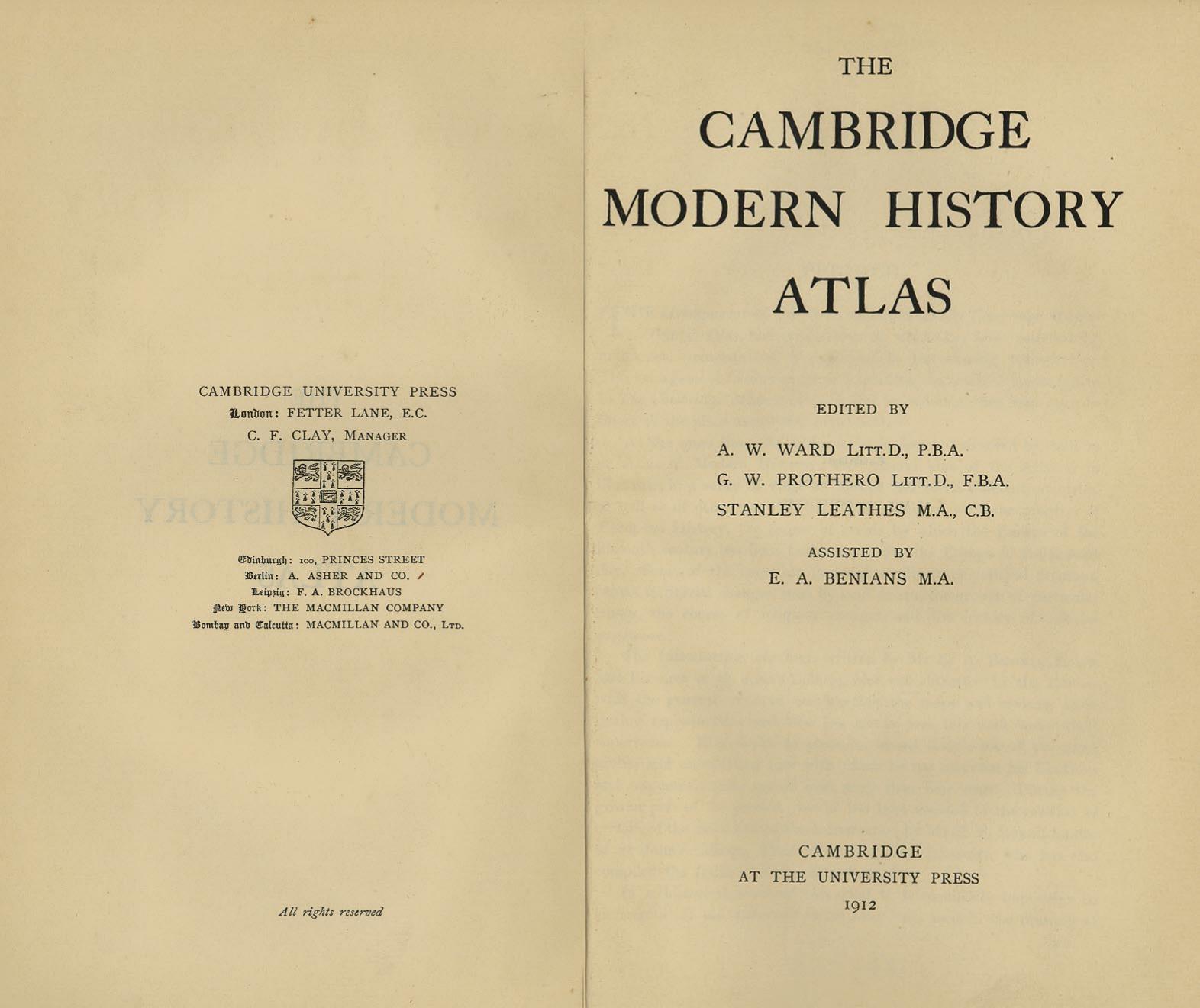 The Cambridge Modern History Atlas by A.Ward