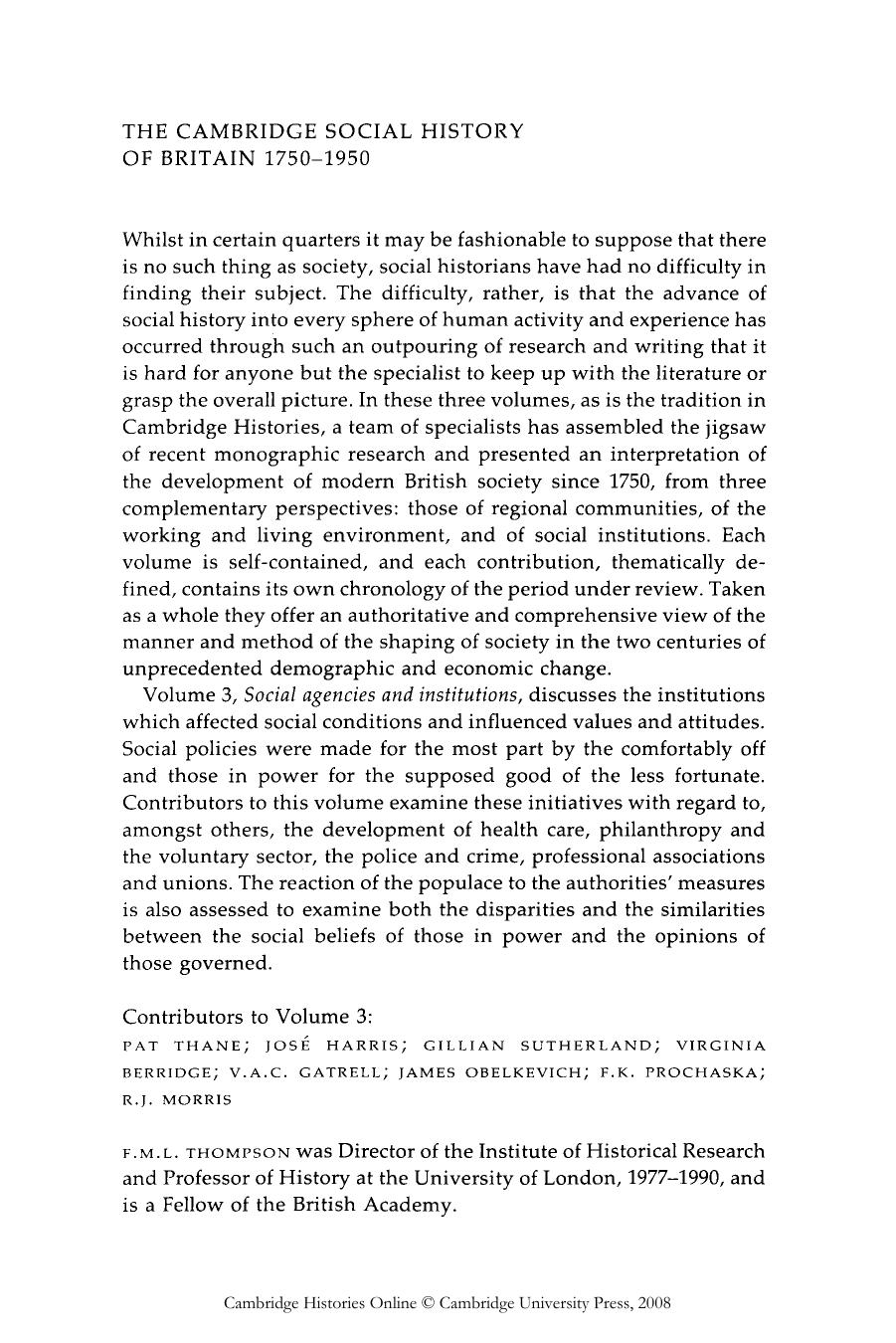 The Cambridge Social History of Britain, 1750-1950, volume 3: Social Agencies and Institutions by Francis Michael Longstreth Thompson