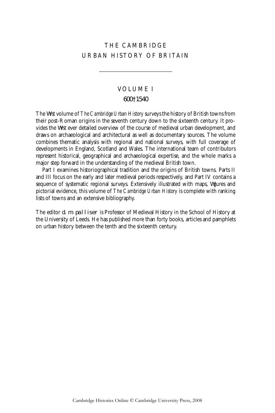 The Cambridge Urban History of Britain, Volume 1 by Unknown