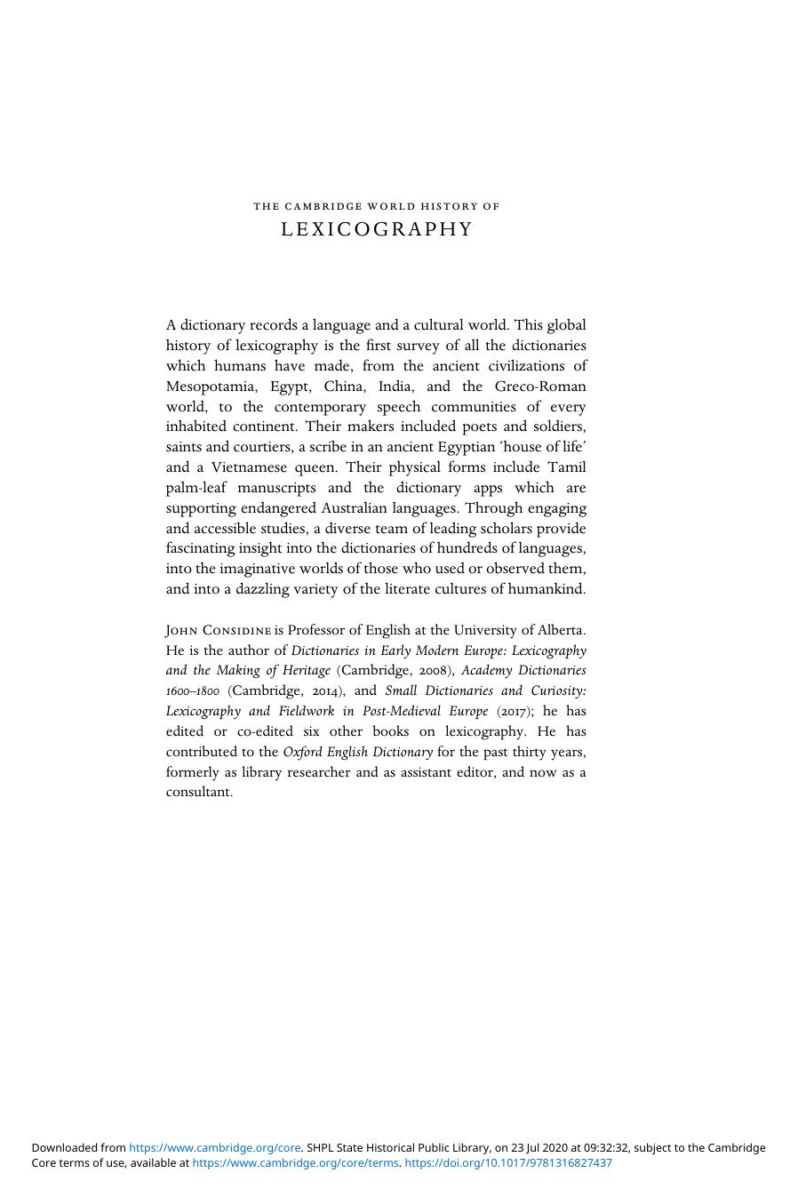 The Cambridge World History of Lexicography by Unknown
