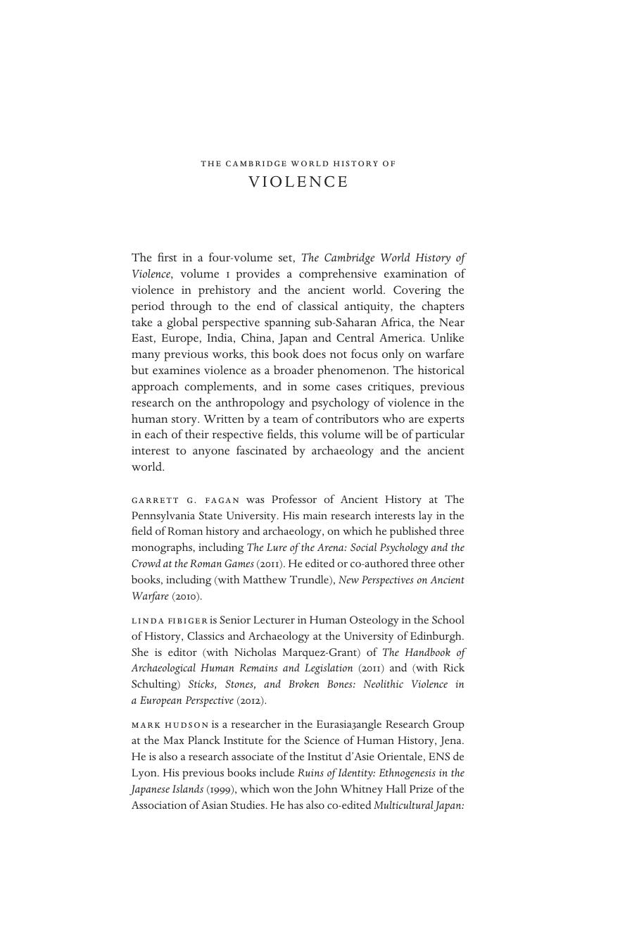 The Cambridge World History of Violence: Volume 1, The Prehistoric and Ancient Worlds (English Edition) by Garrett G. Fagan (editor) Linda Fibiger (editor) Mark Hudson (editor) Matthew Trundle (editor)