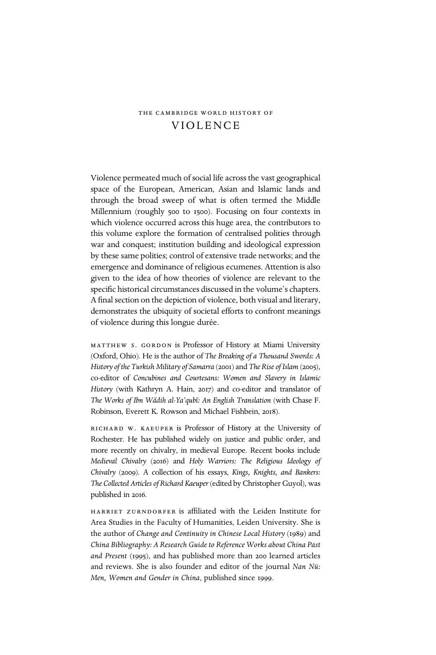 The Cambridge World History of Violence: Volume 2, AD 500–AD 1500 by Matthew Gordon Richard Kaeuper Harriet Zurndorfer