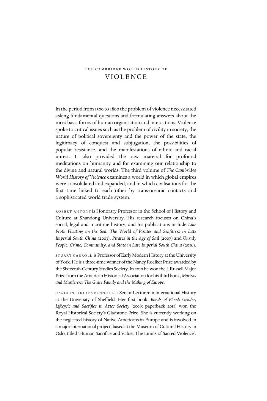 The Cambridge World History of Violence: Volume 3 by Robert Antony (editor) Stuart Carroll (editor) Caroline Dodds Pennock (editor)