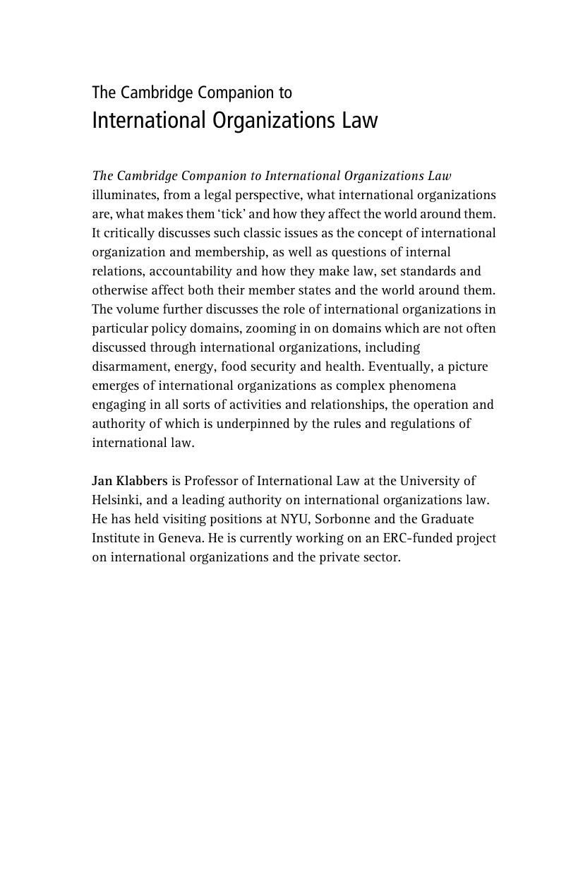 The Cambridge companion to international organizations law by Jan Klabbers