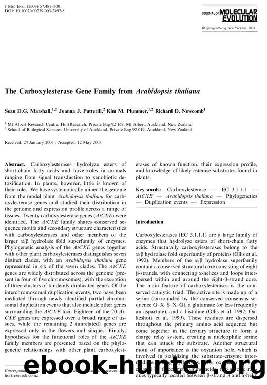 The Carboxylesterase Gene Family from Arabidopsis thaliana by Marshall S.D.G. et al