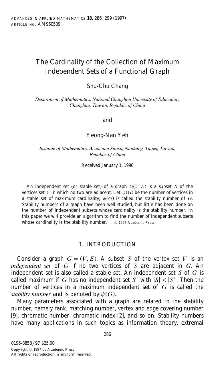 The Cardinality of the Collection of Maximum Independent Sets of a Functional Graph by Chang S-C et al
