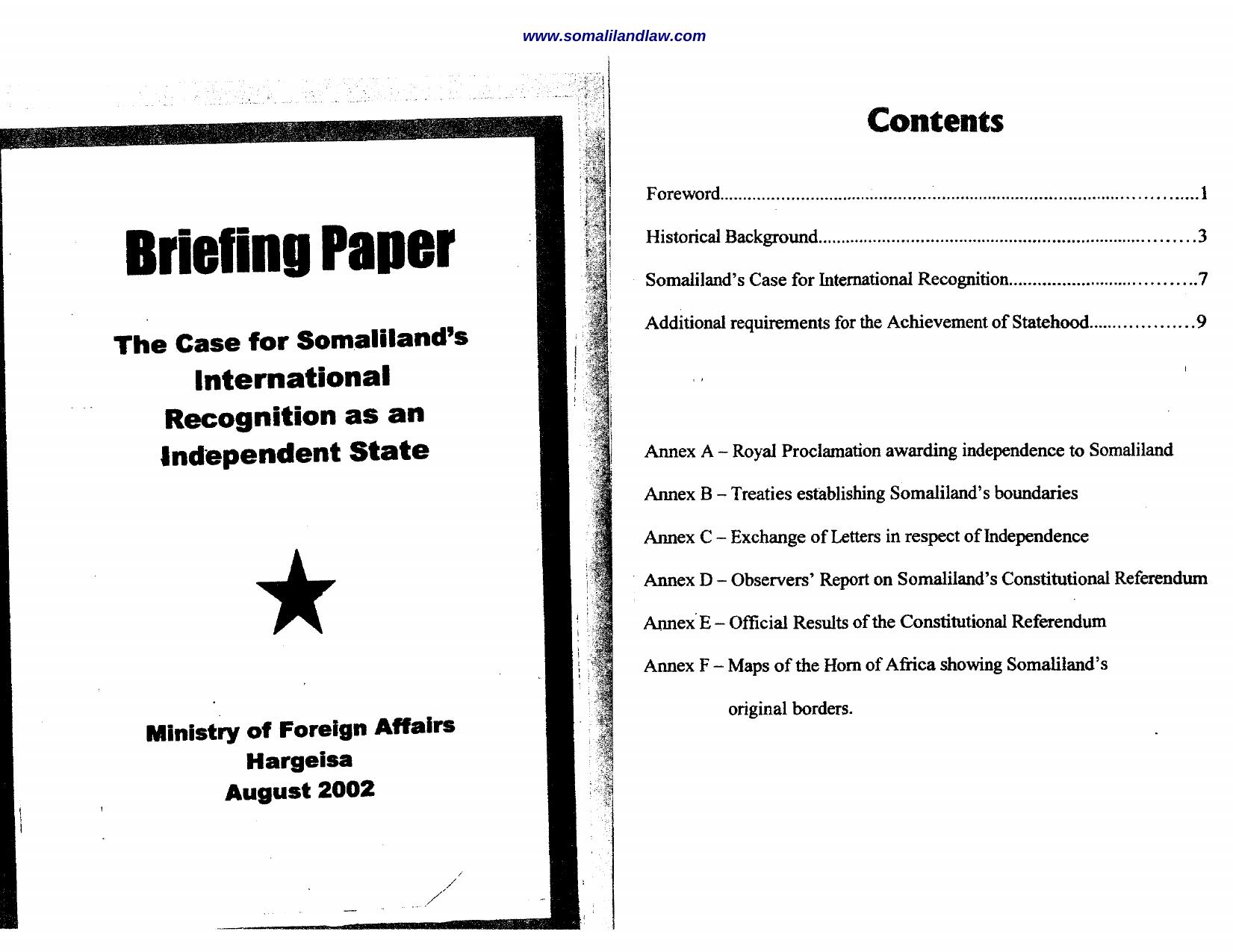 The Case for Somalilandâs International Recognition as an Independent State by coll