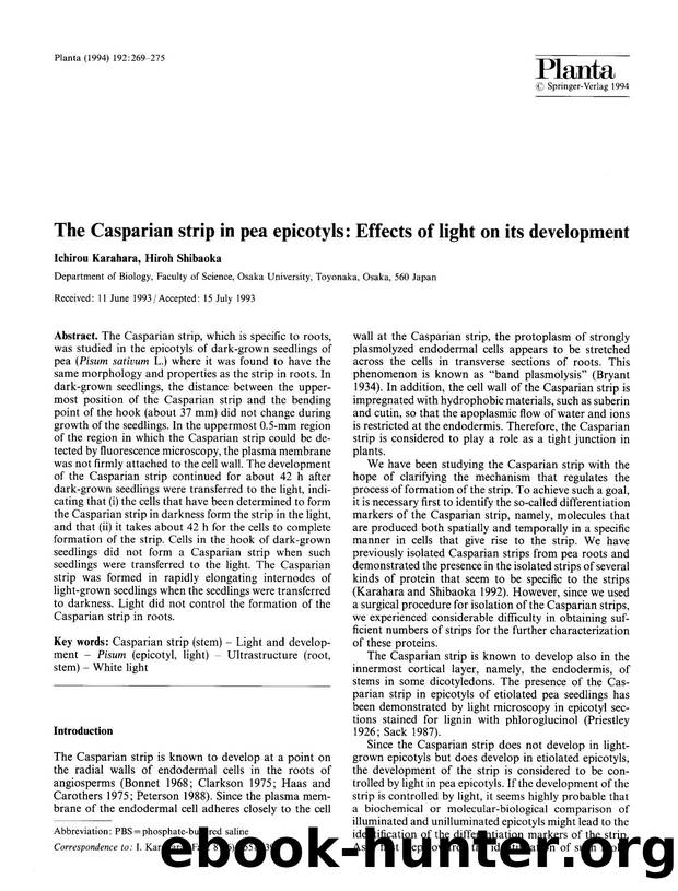 The Casparian strip in pea epicotyls: Effects of light on its development by Unknown
