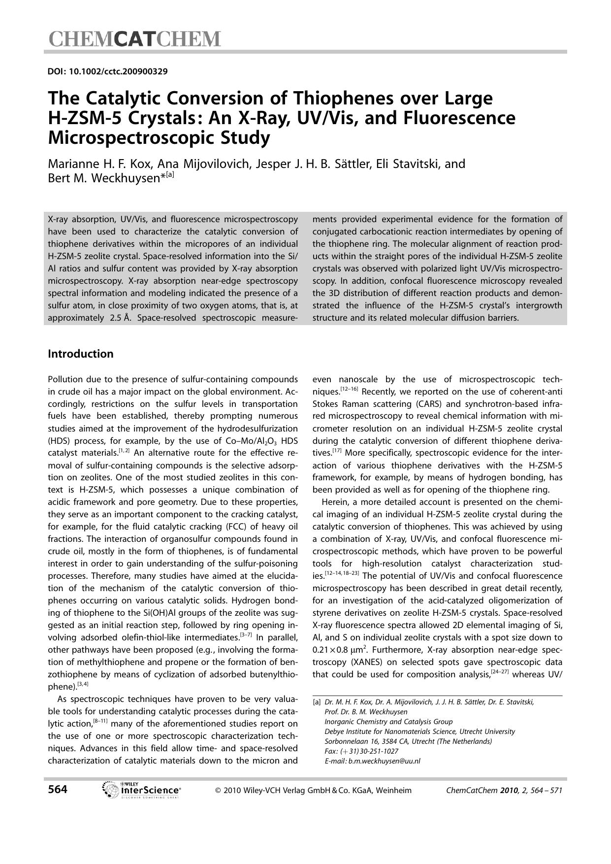The Catalytic Conversion of Thiophenes over Large H?ZSM?5 Crystals: An X?Ray, UVVis, and Fluorescence Microspectroscopic Study by Unknown