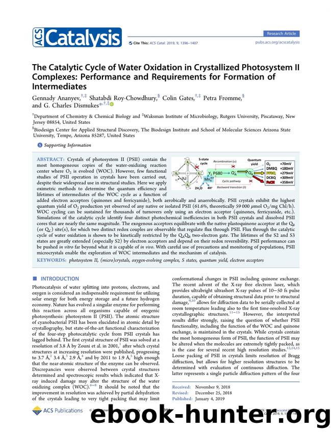 The Catalytic Cycle of Water Oxidation in Crystallized Photosystem II Complexes: Performance and Requirements for Formation of Intermediates by Gennady Ananyev Shatabdi Roy-Chowdhury Colin Gates Petra Fromme and G. Charles Dismukes