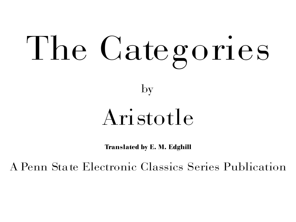 The Categories by Jim Manis ed.; Aristotle