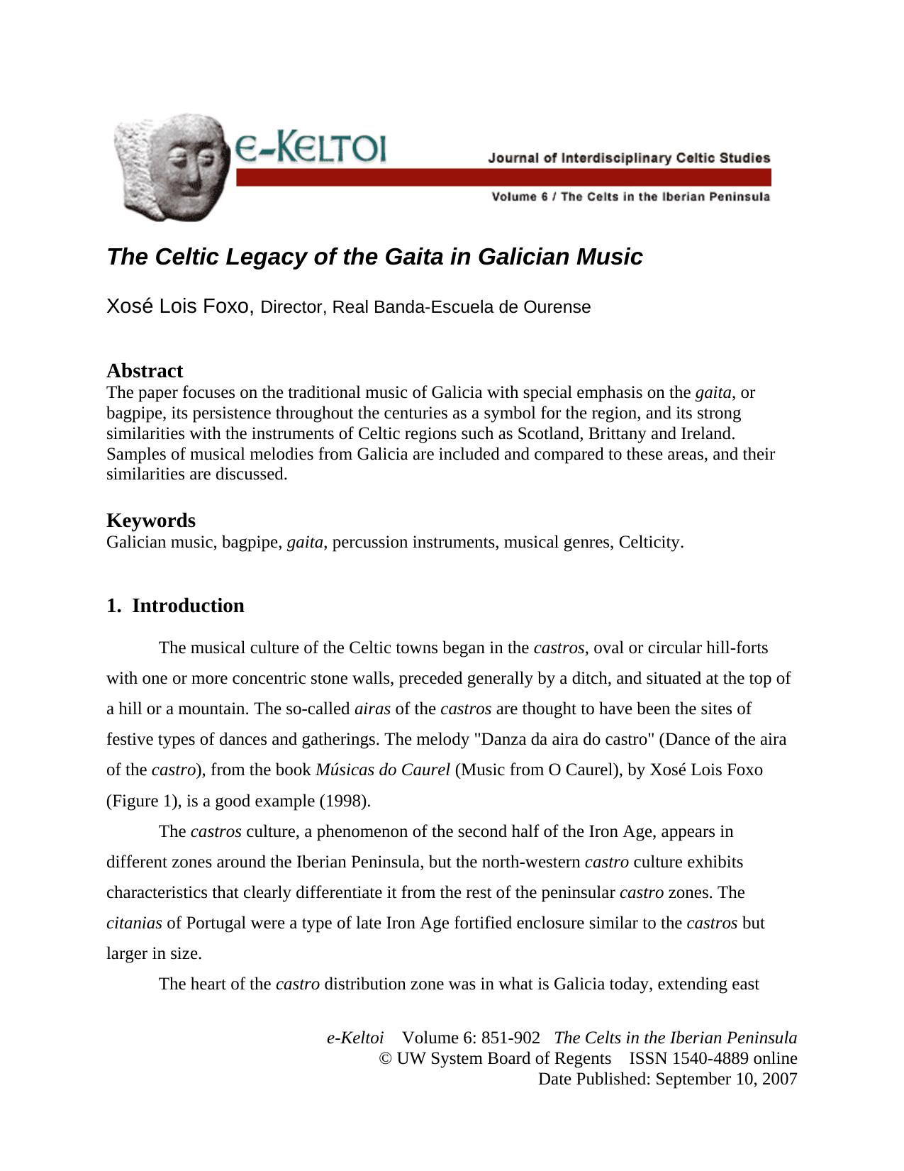 The Celtic Legacy of the Gaita in Galician Music by Xosé Lois Foxo