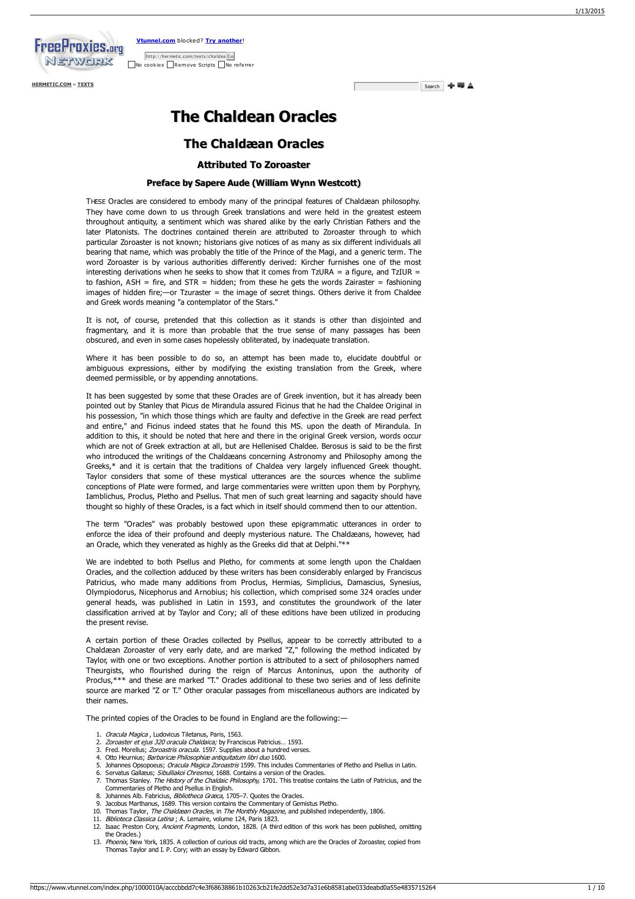 The Chaldean Oracles by Unknown