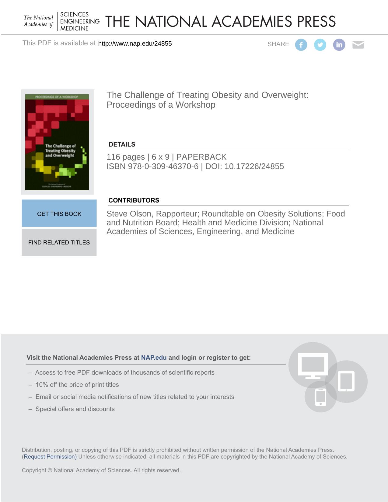 The Challenge of Treating Obesity and Overweight: Proceedings of a Workshop by Engineering and Medicine National Academies of Sciences