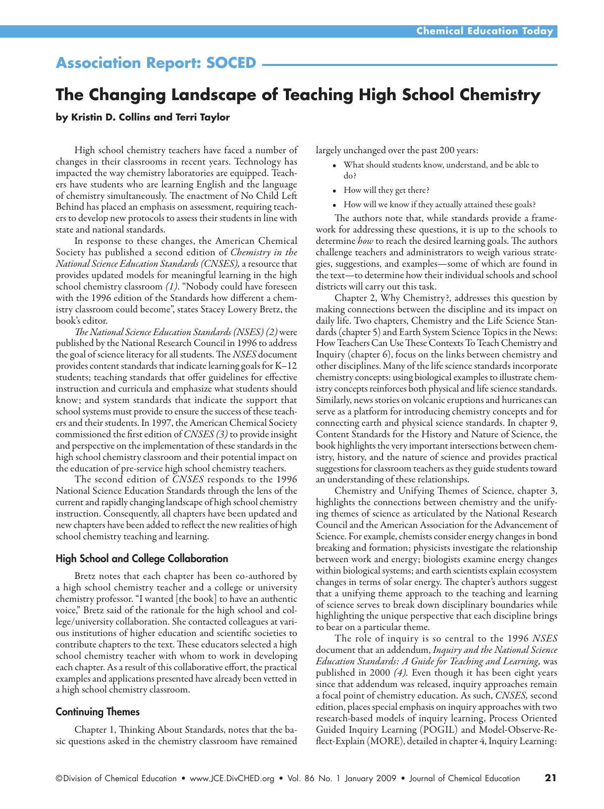 The Changing Landscape of Teaching High School Chemistry by Kristin D. Collins and Terri M. Taylor