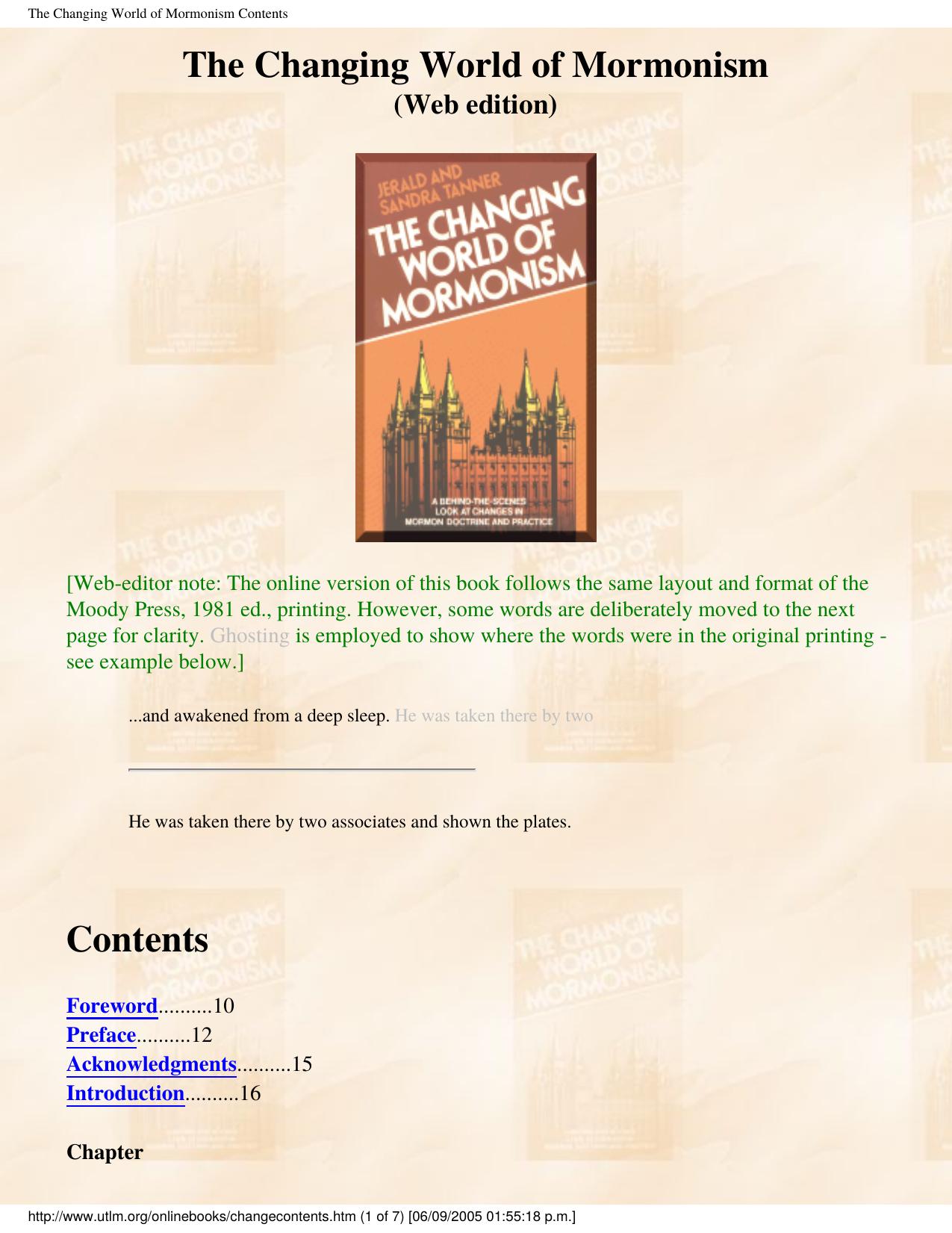 The Changing World of Mormonism Contents by Changing World of Mormonism