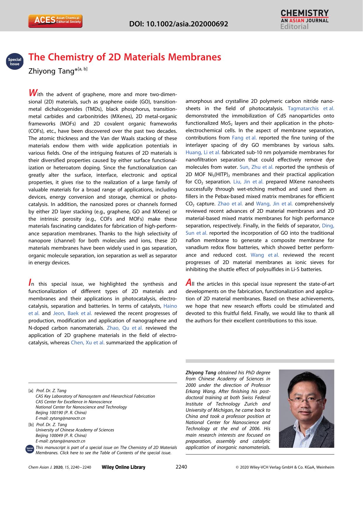The Chemistry of 2D Materials Membranes by Unknown