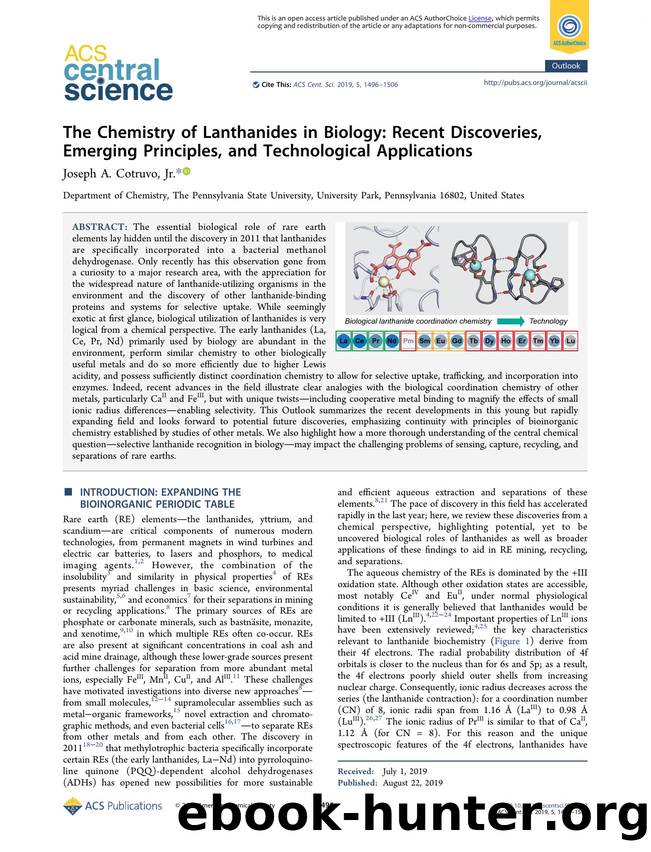 The Chemistry of Lanthanides in Biology: Recent Discoveries, Emerging Principles, and Technological Applications by Joseph A. Cotruvo Jr. (ORCID: 0000-0003-4243-8257)