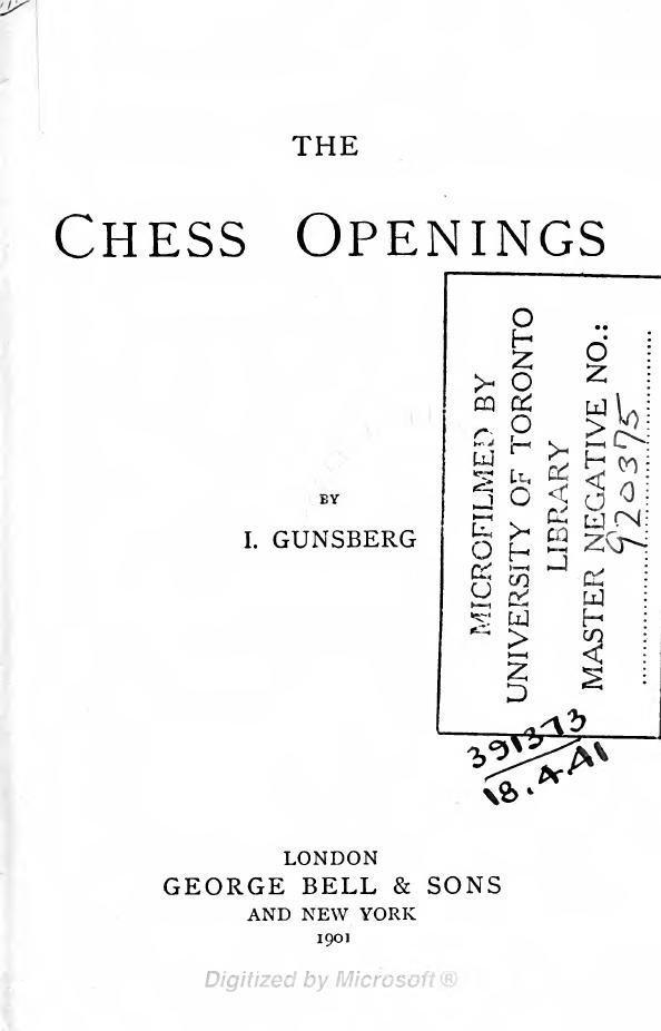 The Chess Openings by Isidor Gunsberg