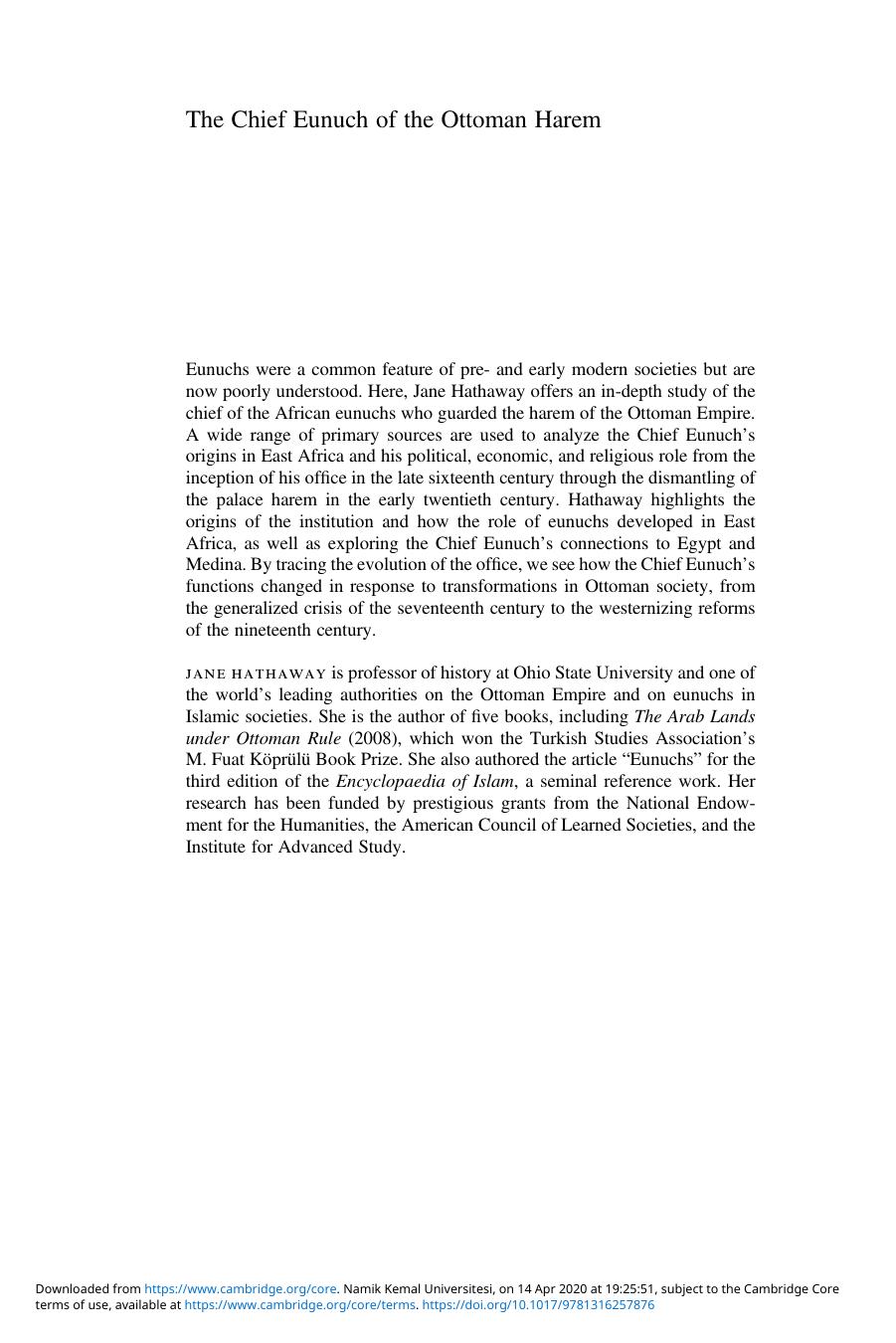 The Chief Eunuch of the Ottoman Harem: From African Slave to Power-Broker by Jane Hathaway
