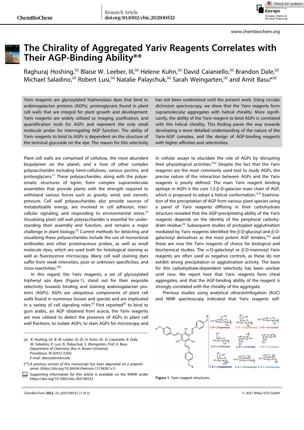 The Chirality of Aggregated Yariv Reagents Correlates with Their AGPâBinding Ability** by Unknown