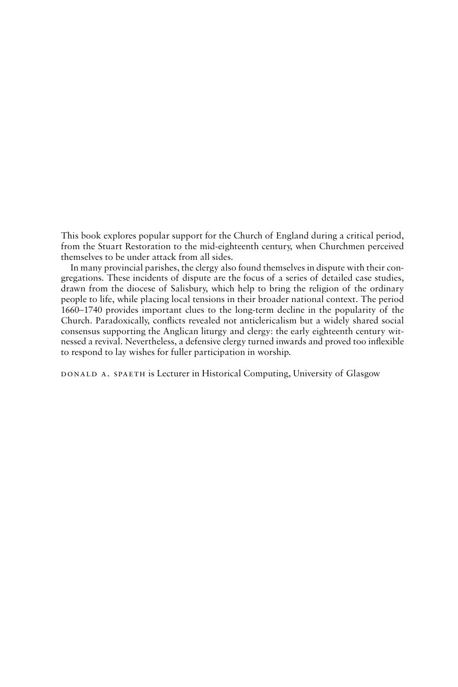 The Church in an Age of Danger: Parsons and Parishioners, 1660-1740 by Donald A. Spaeth