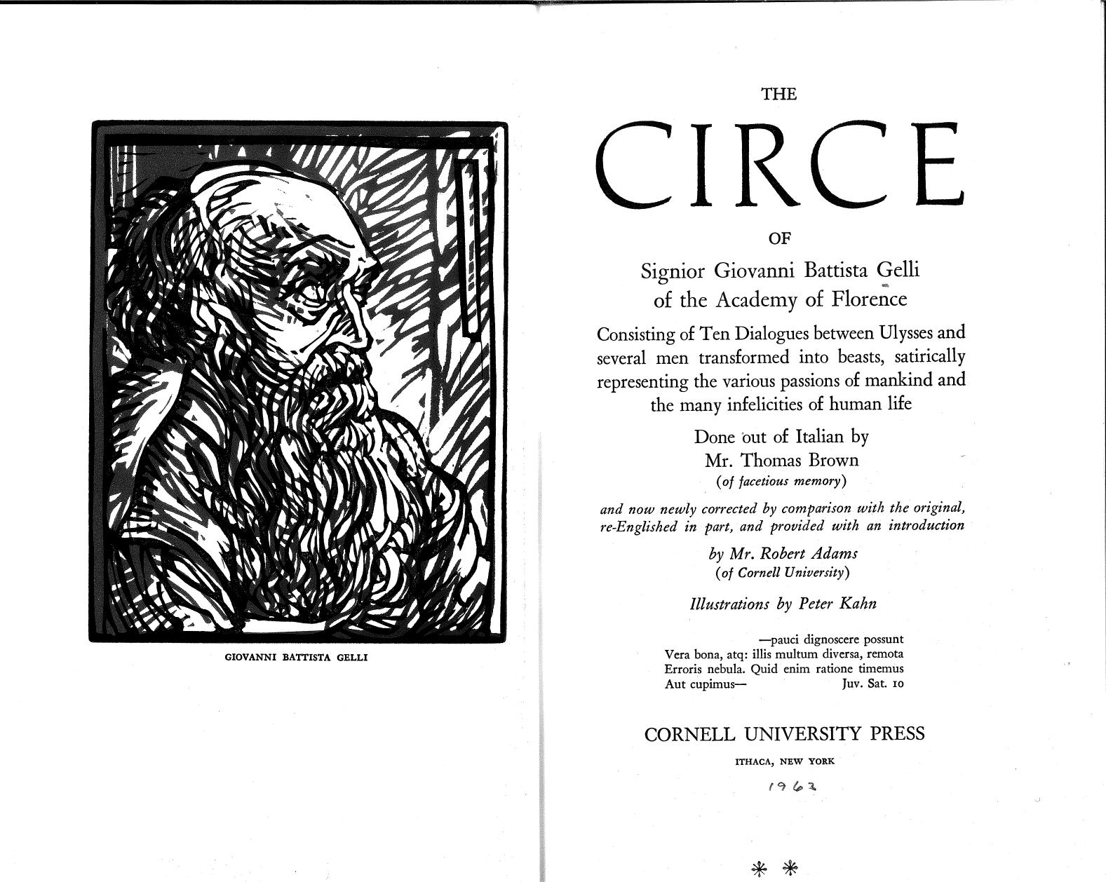 The Circe of Signior Giovanni Battista Gelli of the Academy of Florence: done out of Italian by Thomas Brown by Signior Giovanni Battista Gelli Thomas Brown