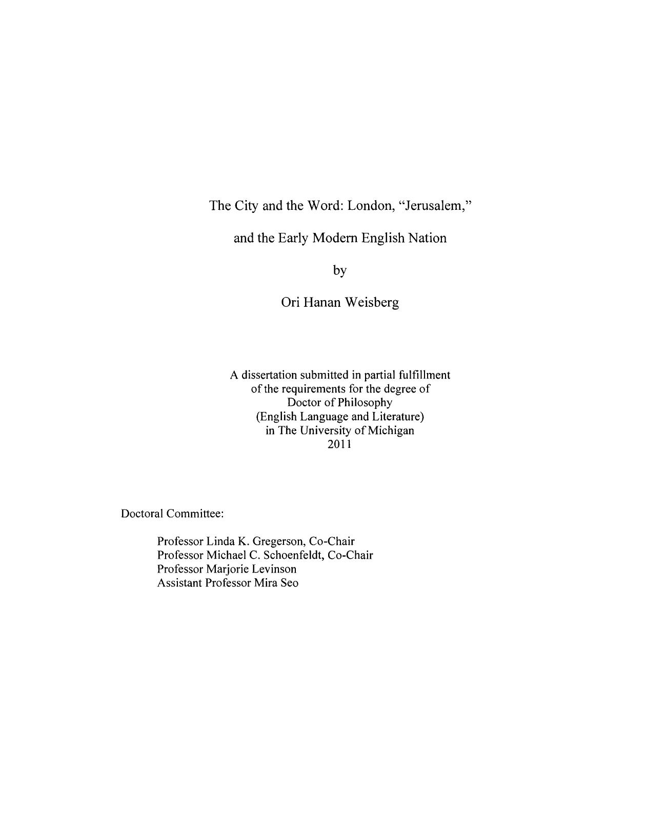 The City and the Word: London, âJerusalem,â and the Early Modern English Nation by Ori Hanan Weisberg