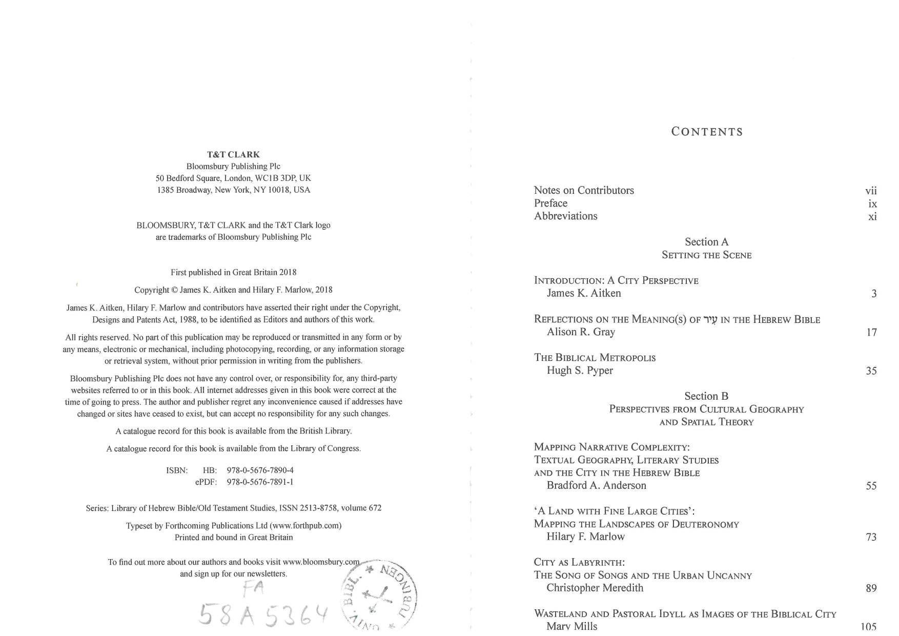 The City in the Hebrew Bible by James Aitken Hilary Marlow