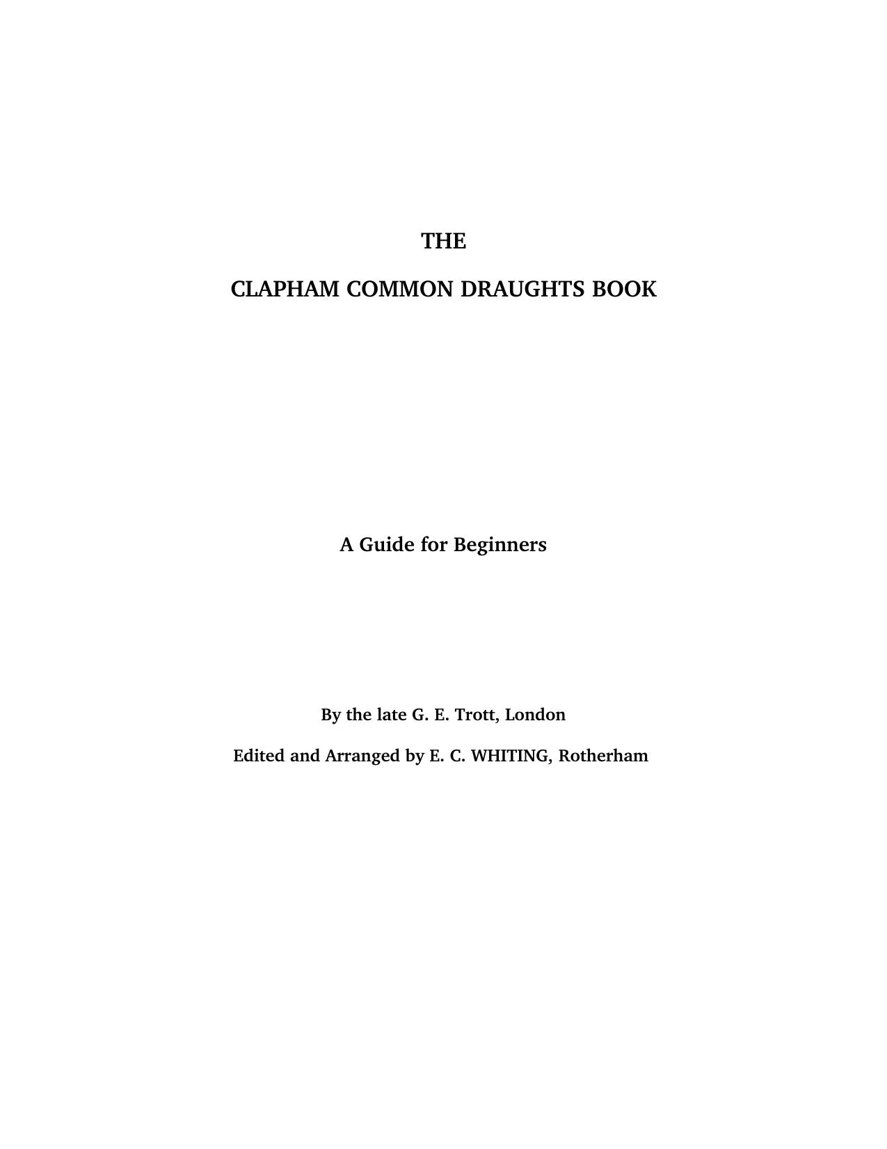 The Clapham Common Draughts Book: A Guide for Beginners by G. E. Trott