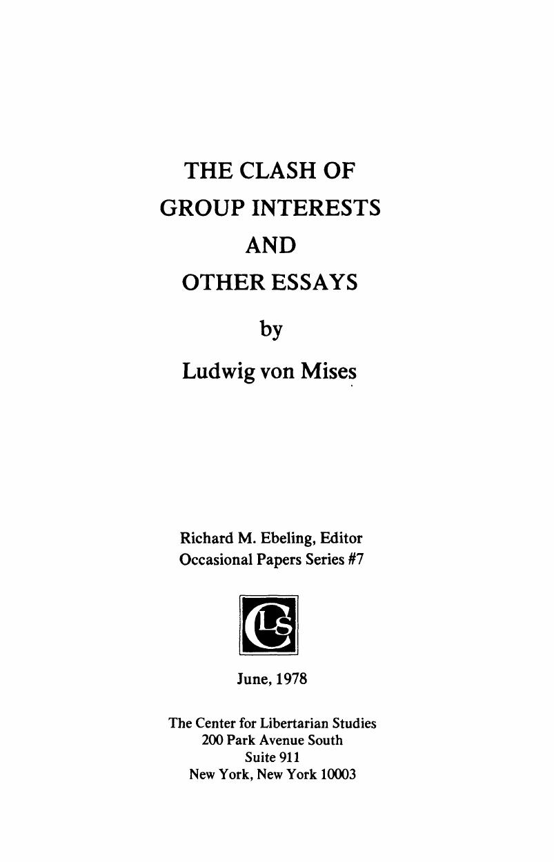 The Clash of Group Interests by Ludwig von Mises