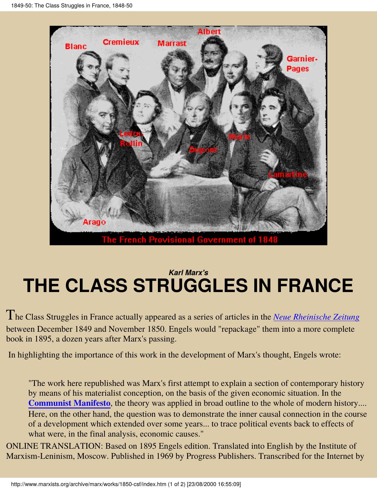 The Class Struggles in France, 1848-50 by Karl Marx & Frederick Engels