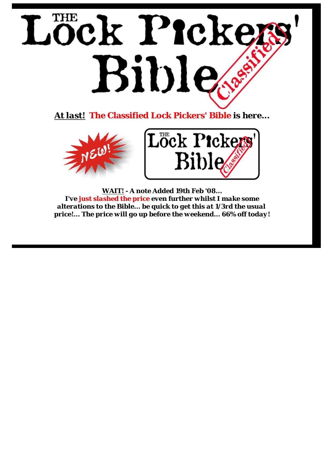 The Classified Lock Pickers Bible - New Niche - Everything Lock Picks. by Best of Kuszter's Collection