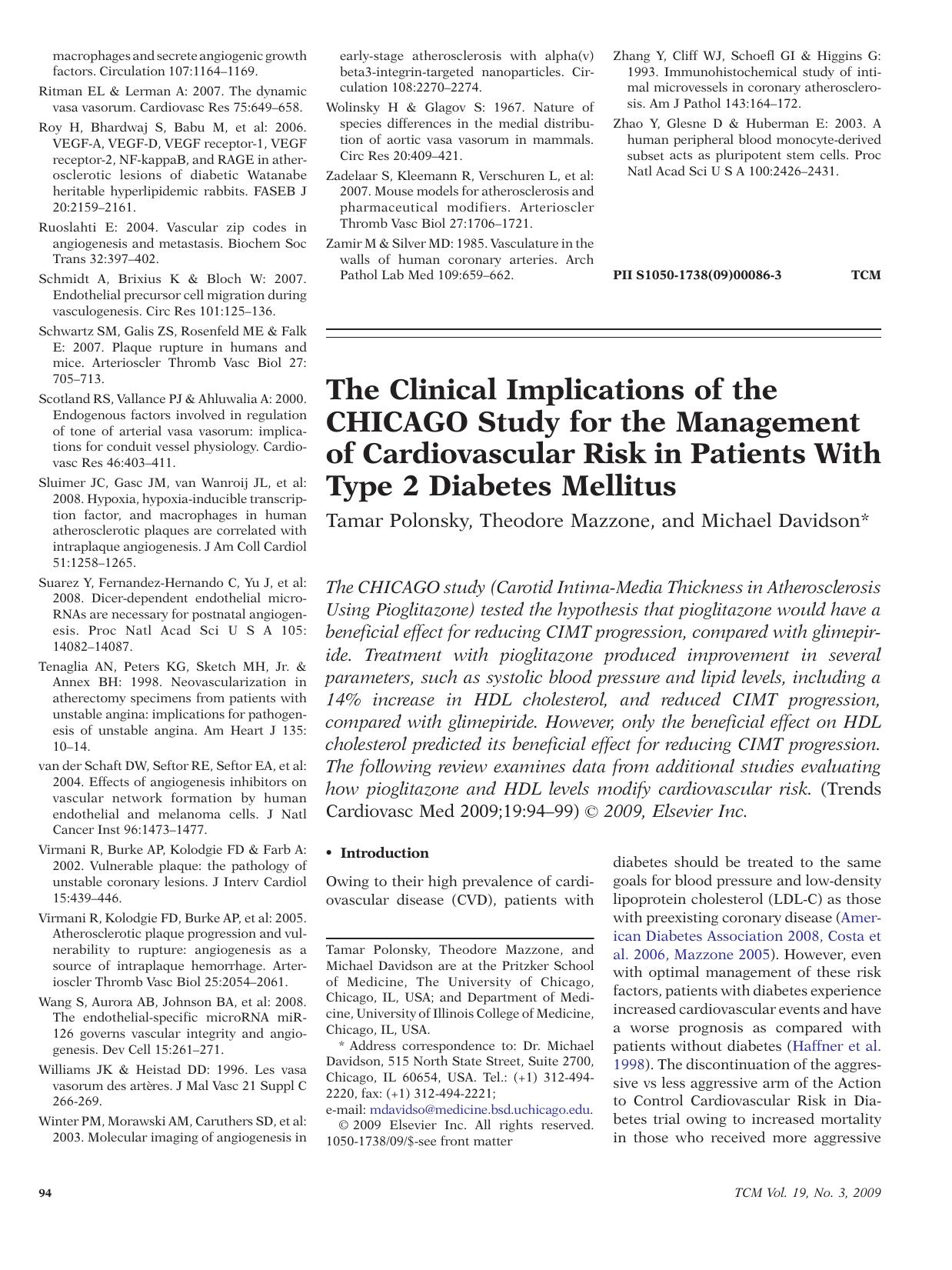 The Clinical Implications of the CHICAGO Study for the Management of Cardiovascular Risk in Patients With Type 2 Diabetes Mellitus by Tamar Polonsky; Theodore Mazzone; Michael Davidson