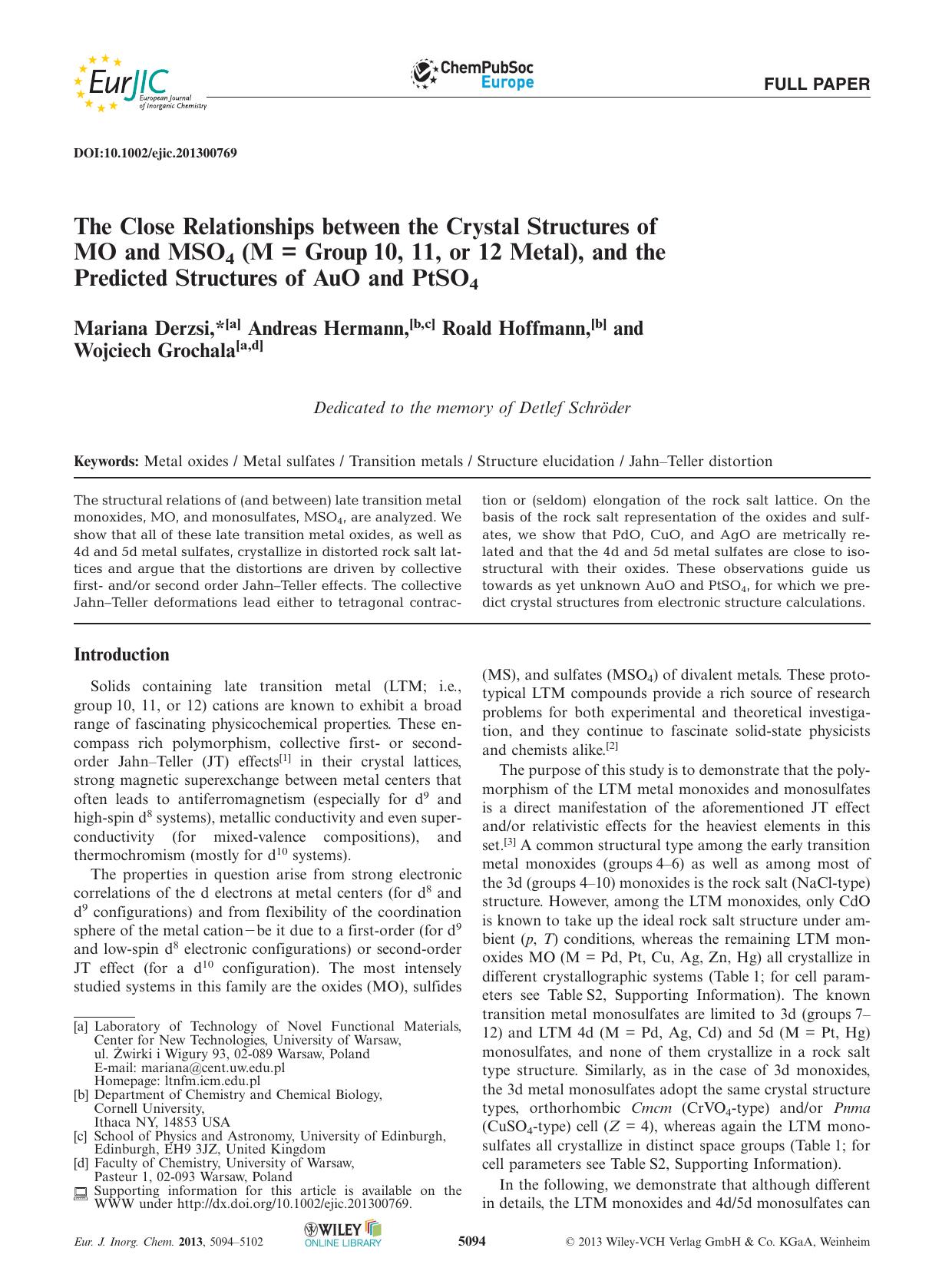 The Close Relationships between the Crystal Structures of MO and MSO4 (M = Group 10, 11, or 12 Metal), and the Predicted Structures of AuO and PtSO4 by Unknown