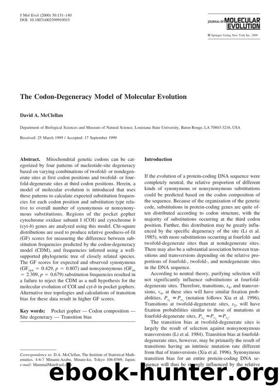 The Codon-Degeneracy Model of Molecular Evolution by McClellan D