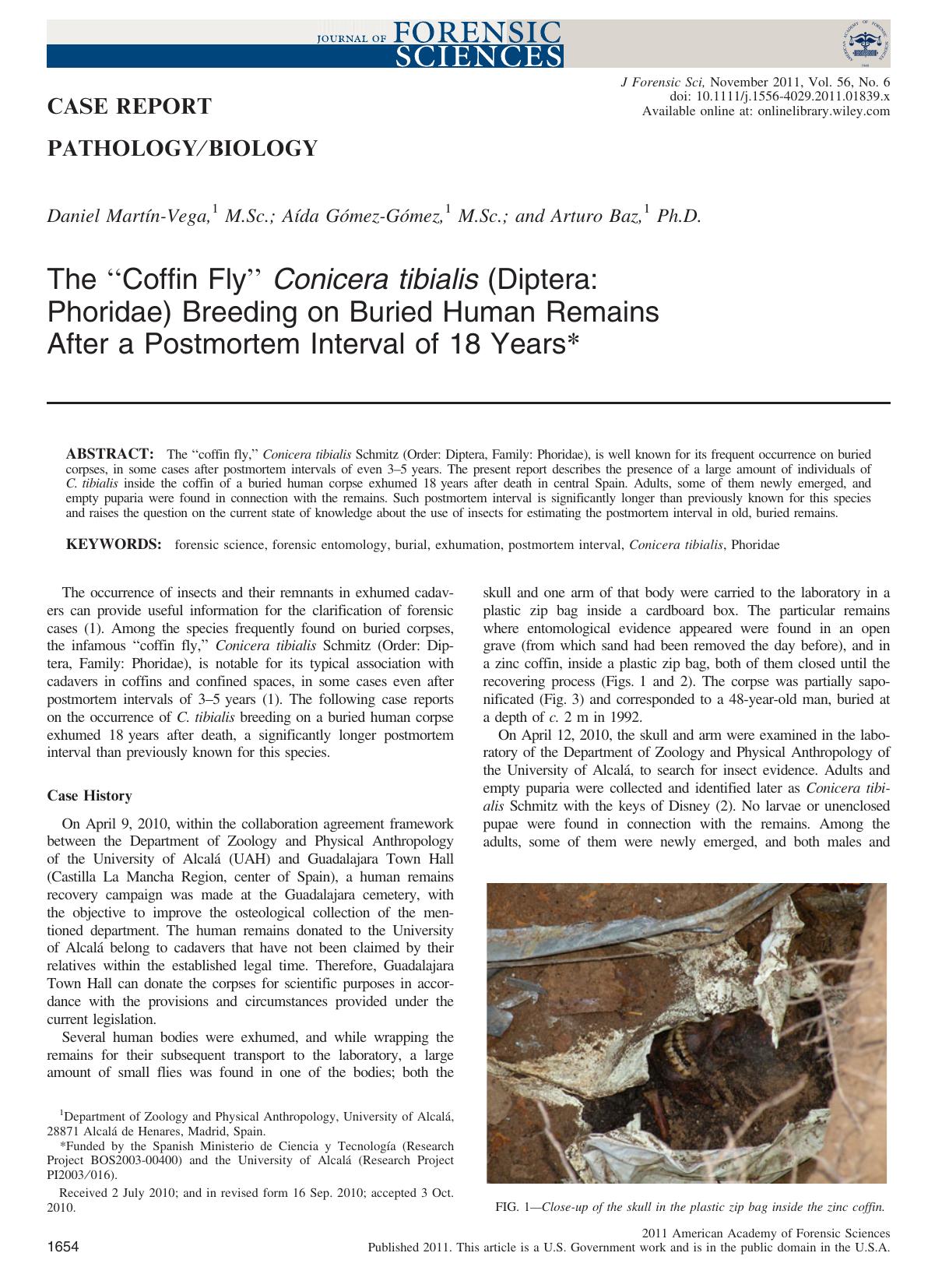 The Coffin FlyConicera tibialis (Diptera: Phoridae) Breeding on Buried Human Remains After a Postmortem Interval of 18Years by Unknown