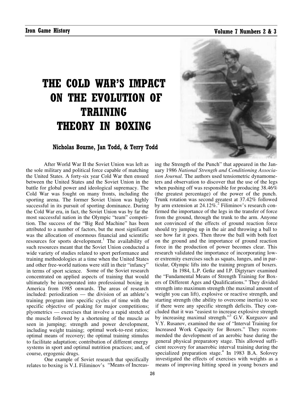 The Cold Wars Impact on the Evolution of Training Theory in Boxing. by Nicholas Bourne Jan Todd & Terry Todd