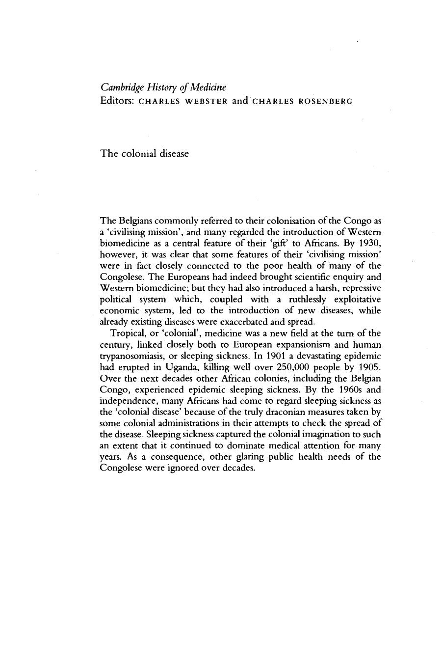 The Colonial Disease: A Social History of Sleeping Sickness in Northern Zaire, 1900-1940 by Maryinez Lyons
