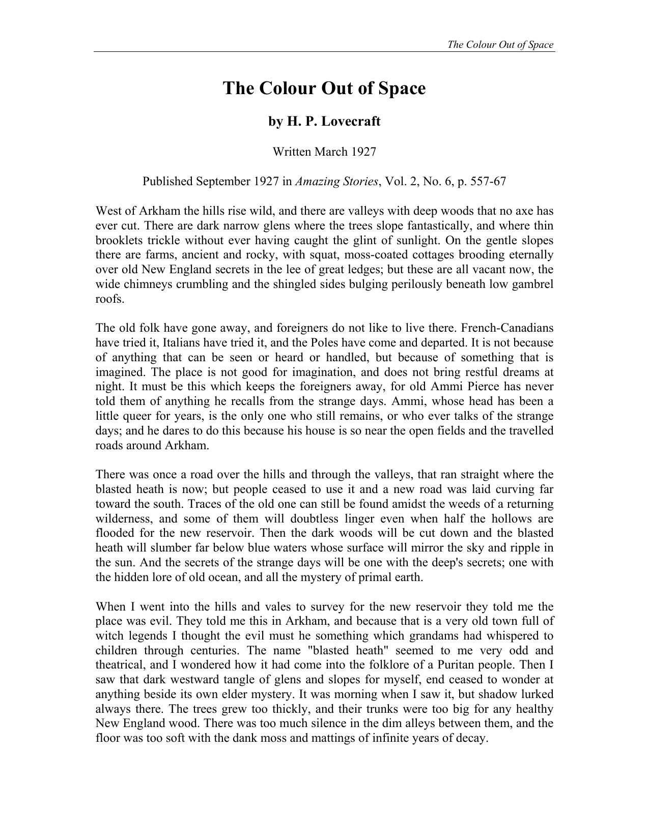 The Colour Out of Space by H. P. Lovecraft