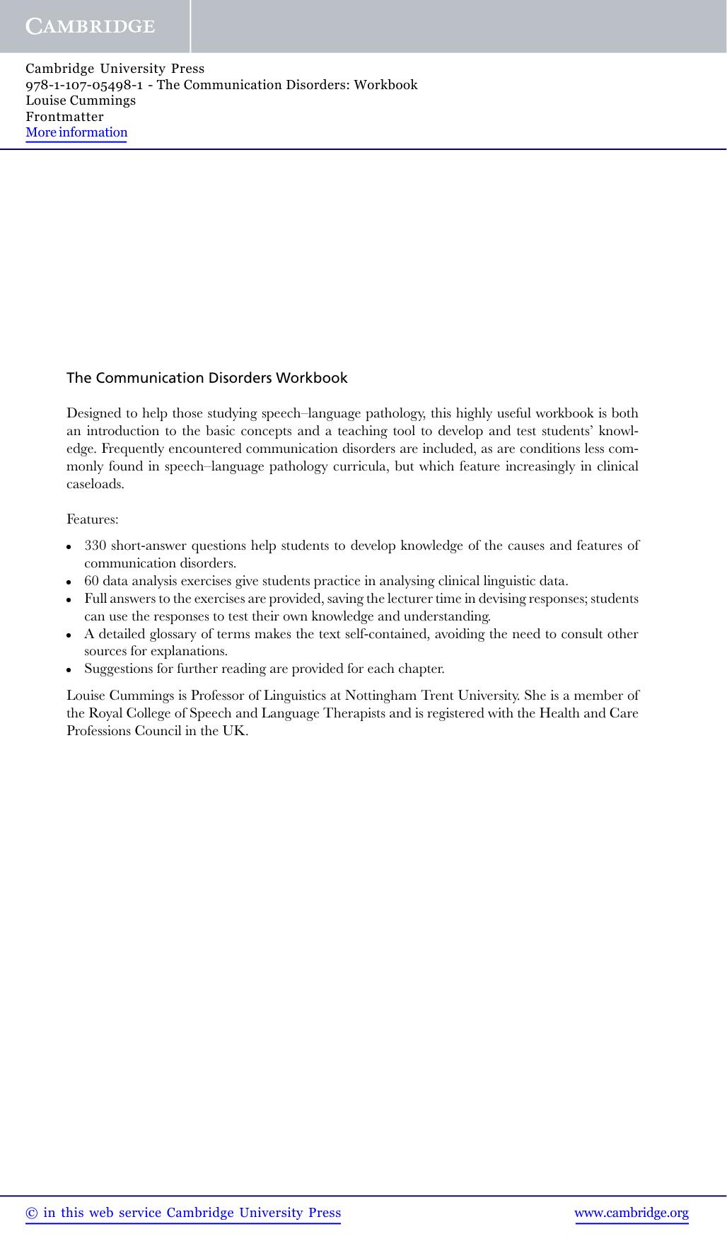 The Communication Disorders Workbook by Louise Cummings